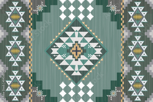 Carpet Ikat Navajo  tribal vector seamless pattern. Native American ornament. Ethnic South Western decor style. Ikat Boho geometric ornament. Vector seamless pattern. Mexican blanket, Woven carpet