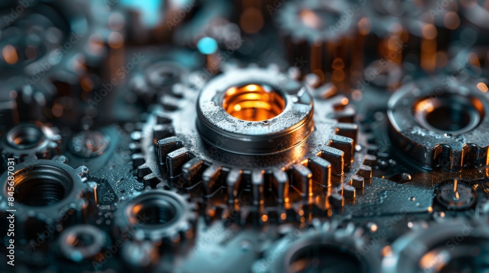 network cog abstract symbol in center, stock photo design neural ...