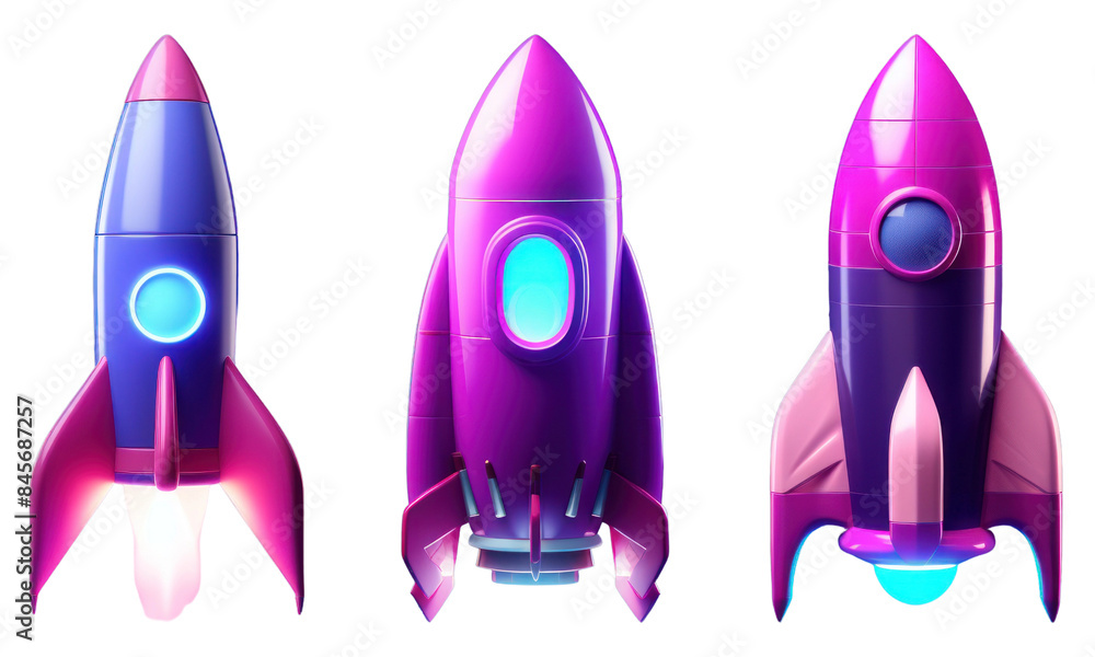 3D purple rocket spaceship set 3D purple rocket spaceship set