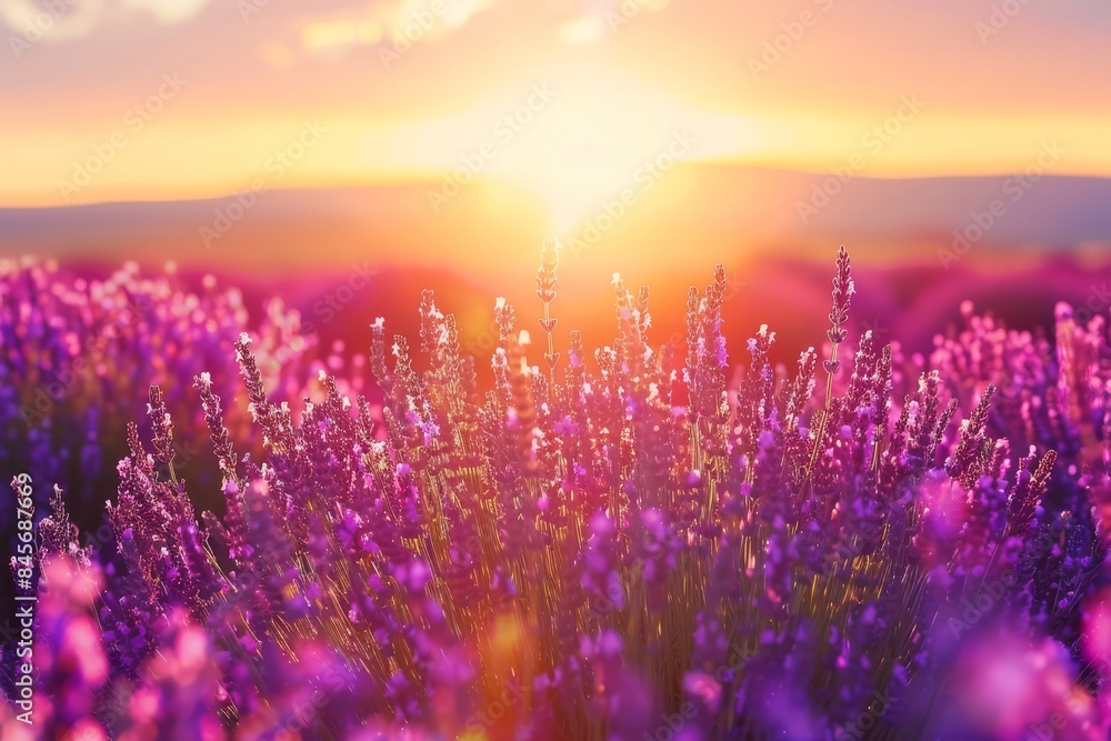 Naklejka premium Lavender Field Sunset