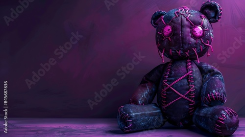 Obraz na płótnie A cute looking but dangerous voodoo doll dark purple background w salonie