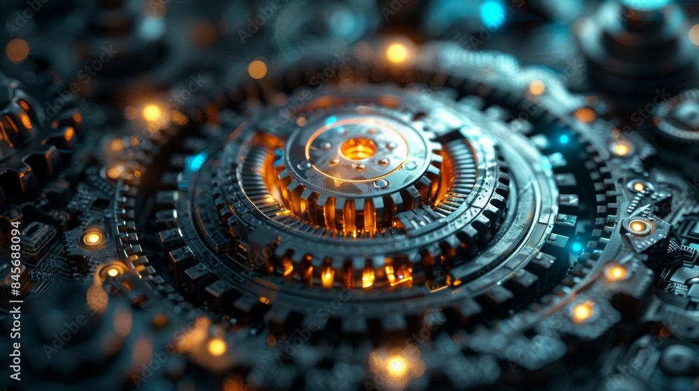 network cog abstract symbol in center, stock photo design neural ...