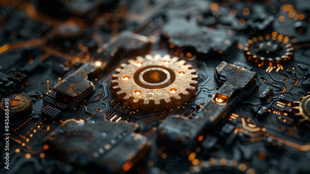 network cog abstract symbol in center, stock photo design neural ...