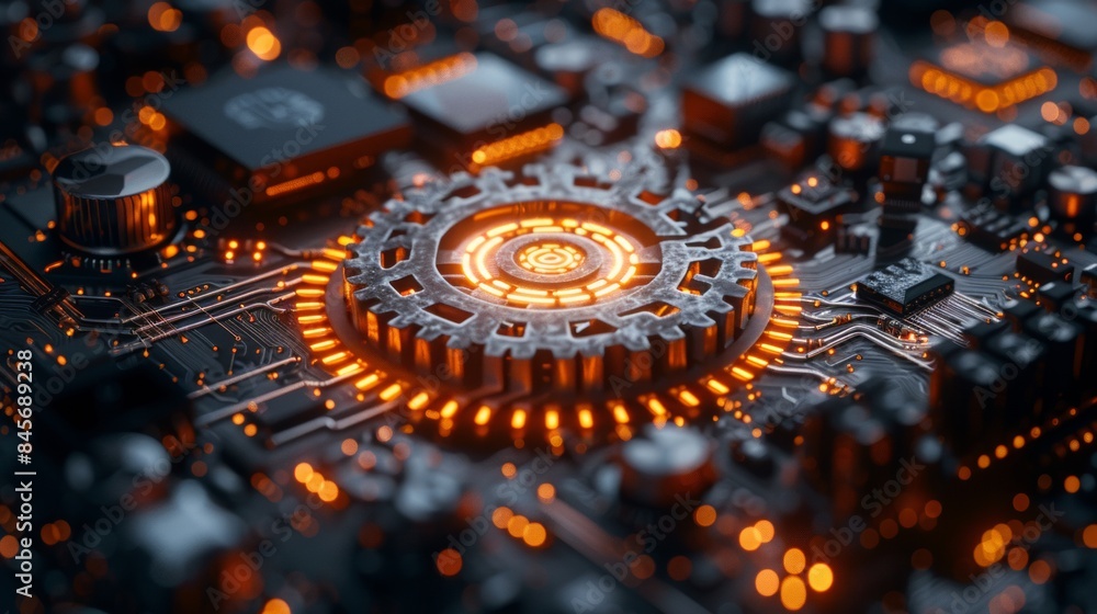 network cog abstract symbol in center, stock photo design neural ...