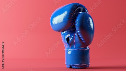 Blue boxing glove on red background © Valentin