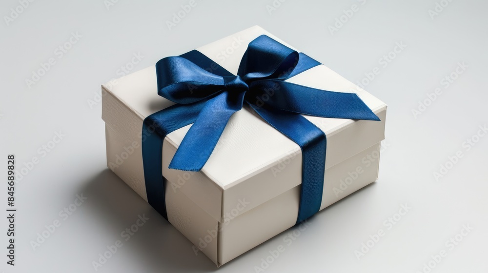 Obraz premium Gift box for the holidays adorned with a blue ribbon against a white background