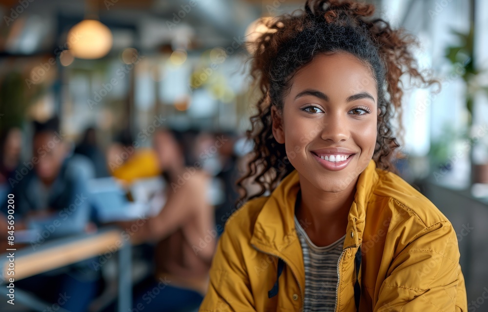 Smiling Woman Giving Thumbs Up in Front of Yellow Background Smiling Woman Giving Thumbs Up in Front of Yellow Background