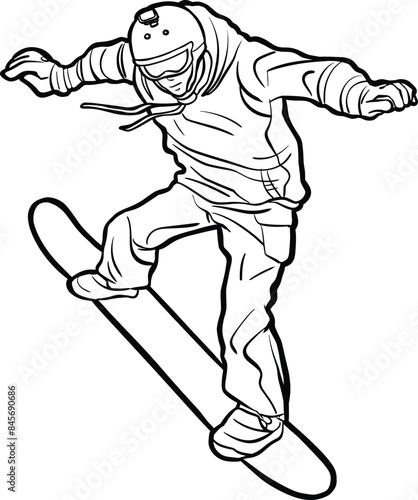 Snowboarder in Action with Green Jacket