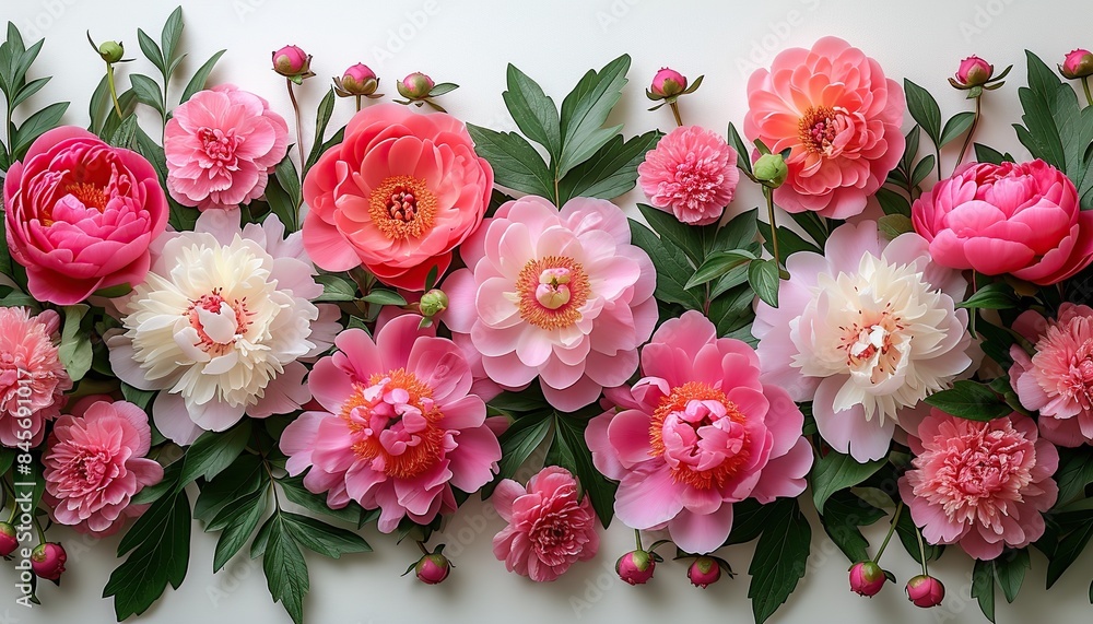 Mockup, A frame of summer wildflowers on a light background, colorful flowers with leaves Mockup, A frame of summer wildflowers on a light background, colorful flowers with leaves