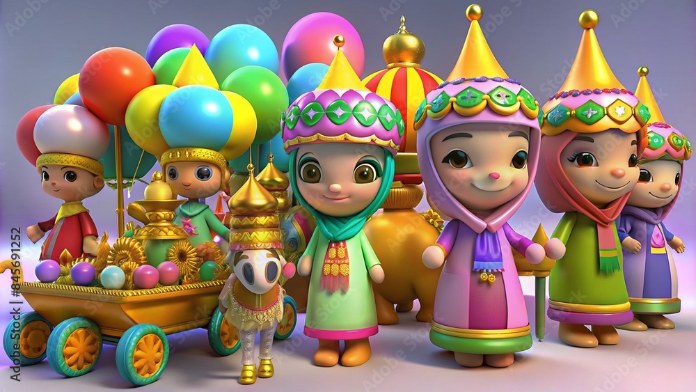 Obraz premium Vibrant Eid al-Adha Procession Featuring Festive Displays of Unity and Tradition
