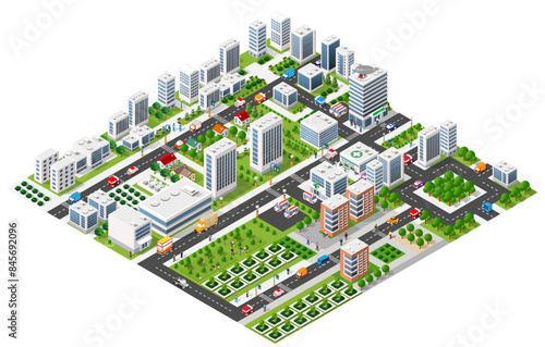Isometric 3d illustration park trees forest nature elements