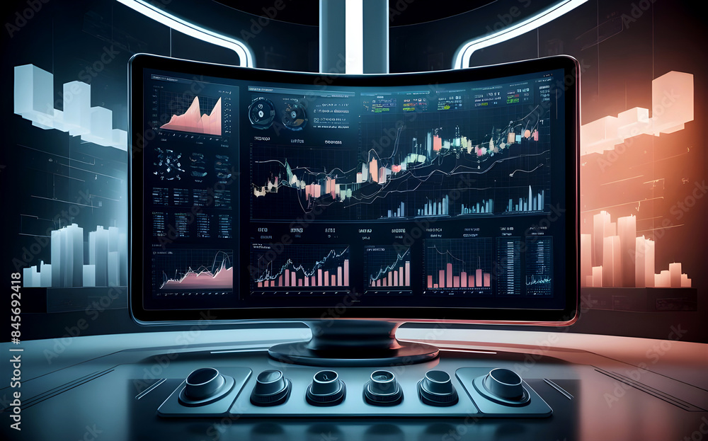 Obraz premium Business graph on monitor, technology, screen graph, indoor, high quality, full hd, 4k, 8k, photo, image, picture, background, download