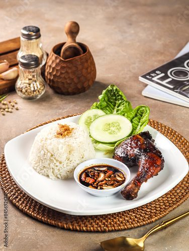 Typical Indonesian chicken rice with lots of spices