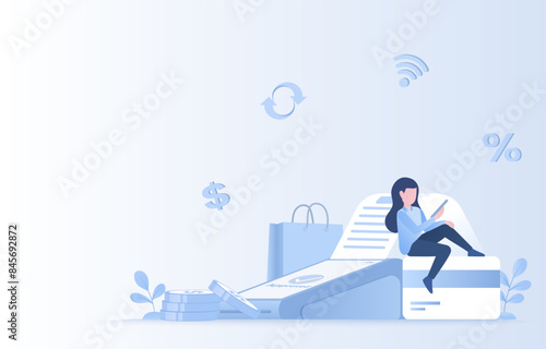 Easy payment concept. Online shopping, payment approved, exchange currency, electronic statement, transactions and money transfer. Flat vector design illustration.