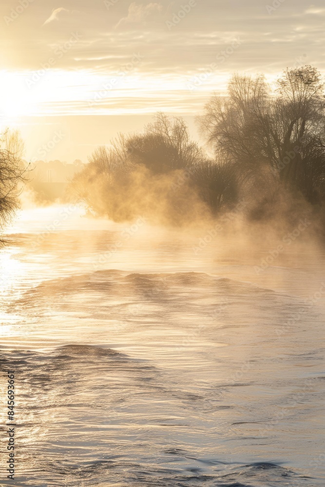 River in fog, soft light, tranquil atmosphere, solitude. River in fog, soft light, tranquil atmosphere, solitude.