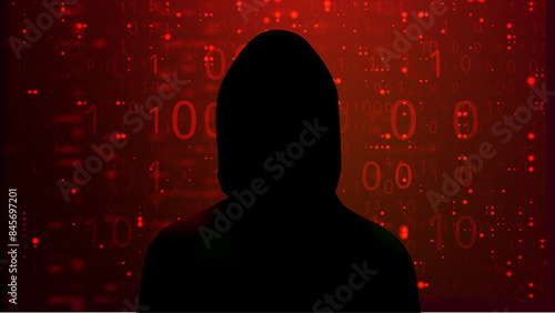 Digital Binary Code on Dark Red Background. Hacking