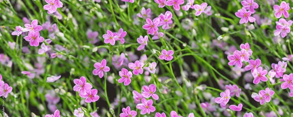 A field of pink flowers with green stems, seamless pattern A field of pink flowers with green stems, seamless pattern