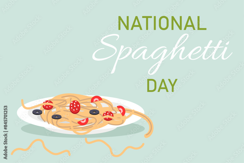 National Spaghetti Day. Banner template with a plate of pasta with sauce. National Spaghetti Day. Banner template with a plate of pasta with sauce.
