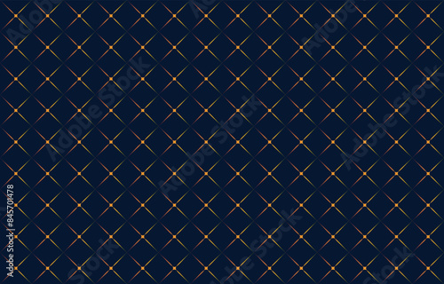 Geometric seamless pattern of gold stars on dark blue background. Vector illustration design for background, wallpaper, textile, print, wrapping, fabric, clothing, art deco design 