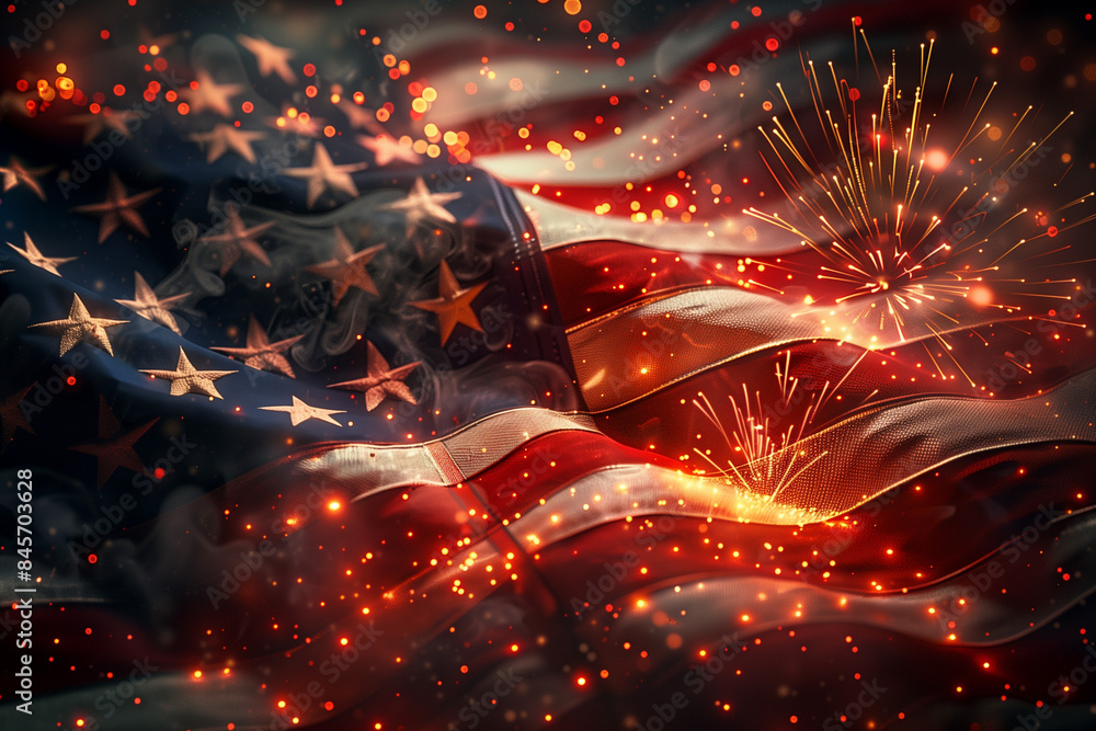 USA flag with fireworks USA flag with fireworks
