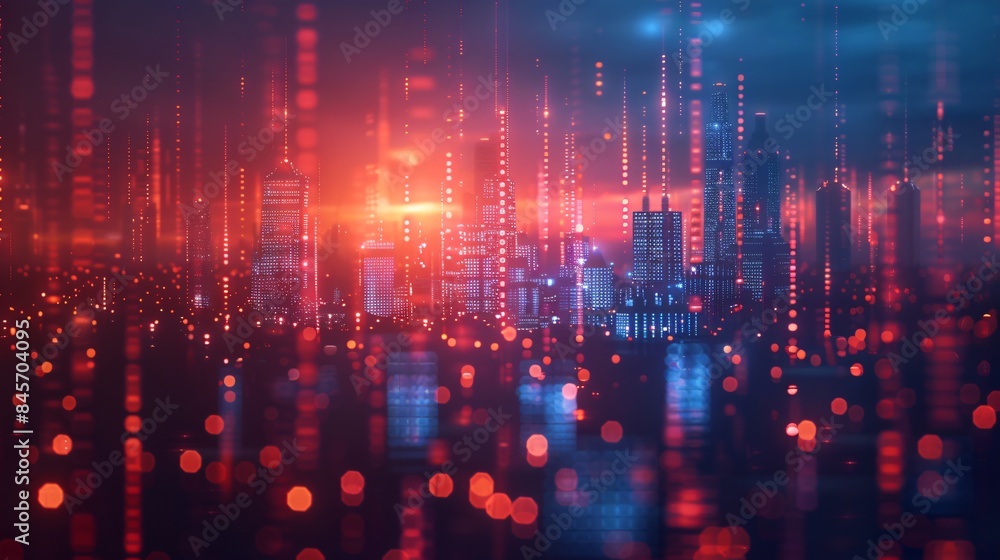 City skyline with numerous illuminated buildings in background City skyline with numerous illuminated buildings in background