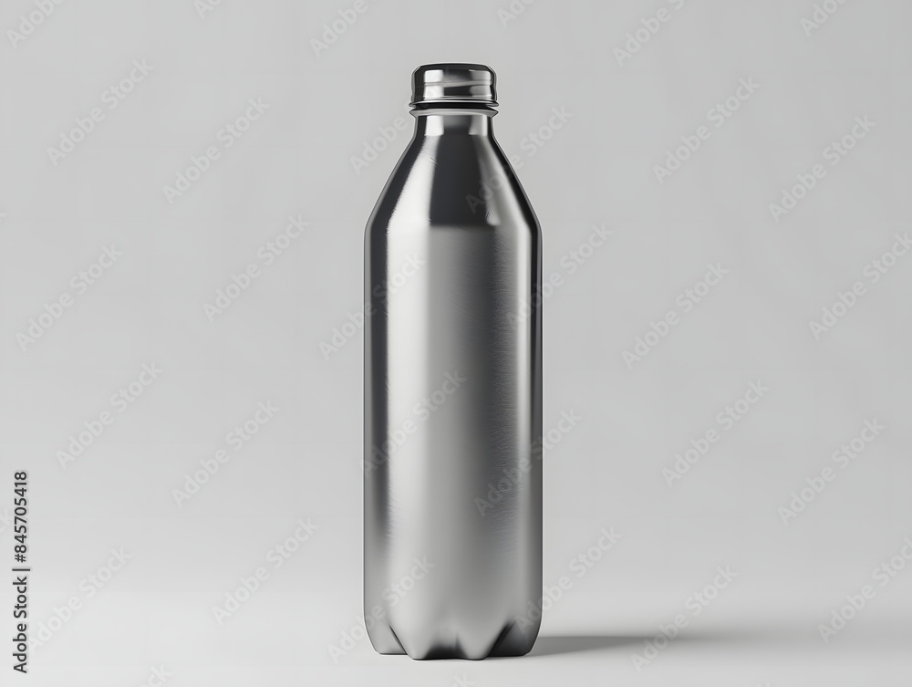 Empty glossy metal water bottle mockup with isolated background Empty glossy metal water bottle mockup with isolated background