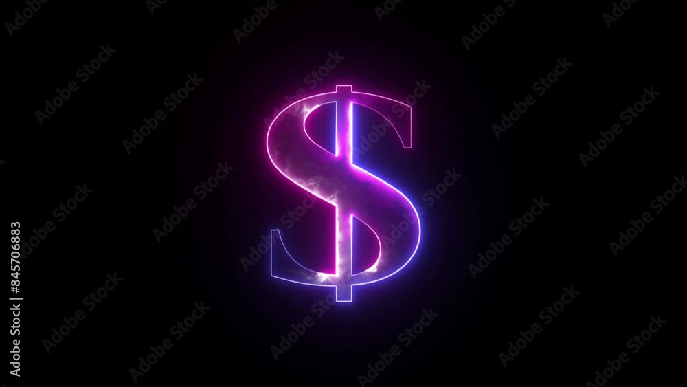 Glowing dollar symbol icon. Doller animation sign glowing neon on isolated black background Glowing dollar symbol icon. Doller animation sign glowing neon on isolated black background