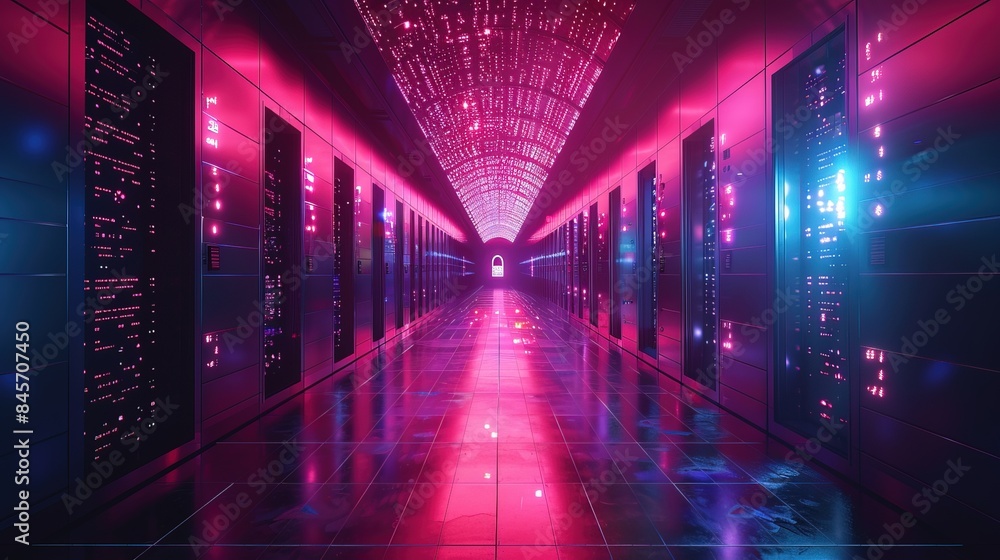 Data server center, cyber security padlock digital lock, representing technology information security, data server center Data server center, cyber security padlock digital lock, representing technology information security, data server center