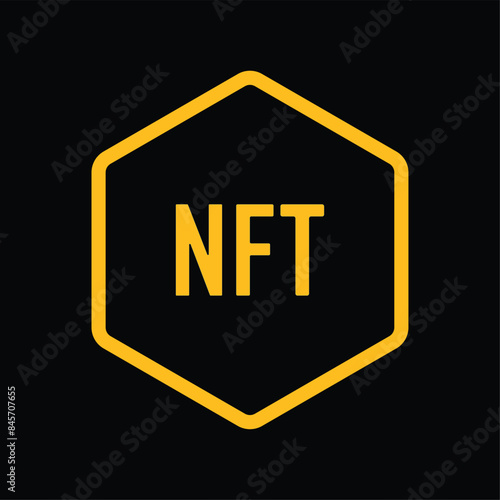Gold NFT icon, with editable stroke. Linear nft sign, non-fungible token pictogram. Crypto art, virtual cryptography artwork, collectible digital token. nft banner for website. Non-renewable token.
