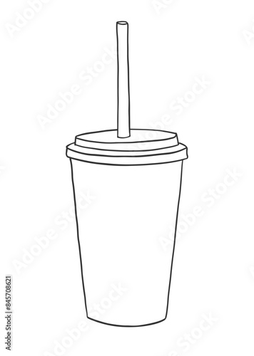 Vector illustration of line art disposable paper coffee cup