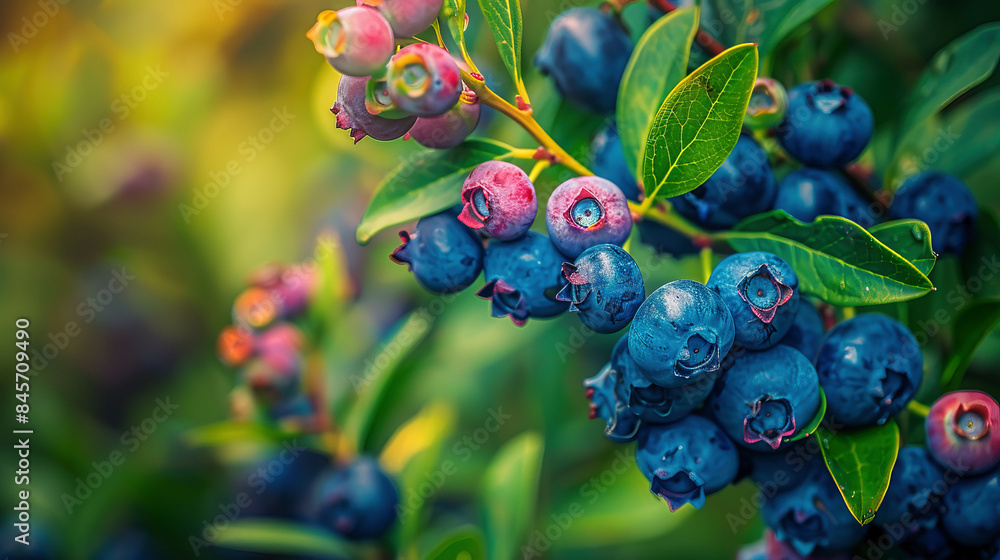 Ripe blueberries hanging on a bush Ripe blueberries hanging on a bush
