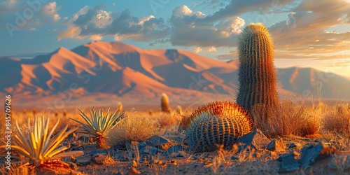 tumbleweed cactuses and rocks of sand desert in africa