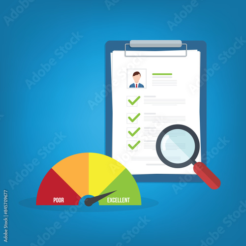 Credit score. Credit report document. Personal performance rating or customer feedback.