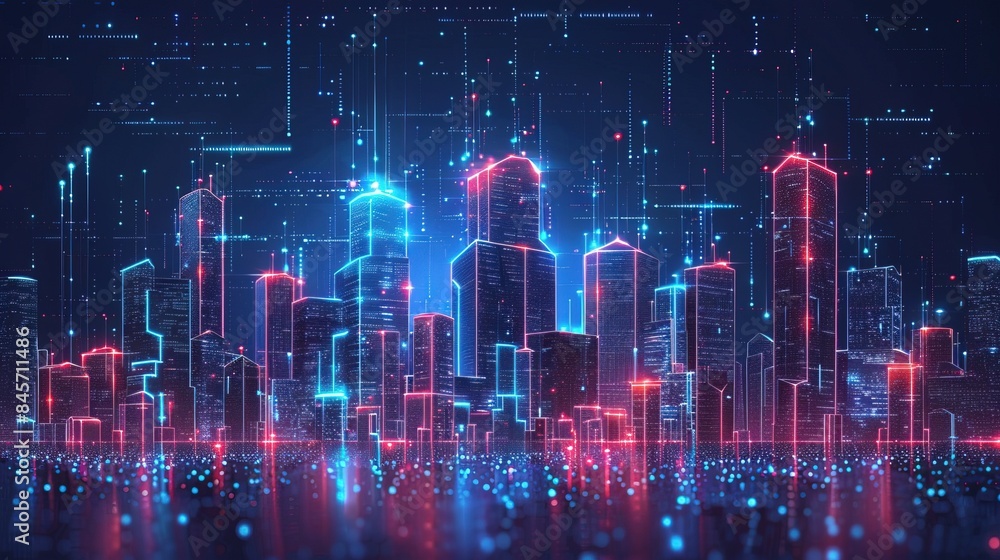 Digital city with wireframe technology background, virtual screen Digital city with wireframe technology background, virtual screen