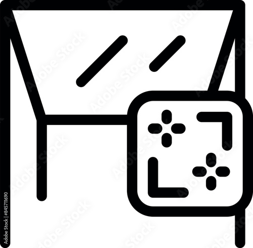 Line art icon of a solar panel converting sunlight into renewable energy