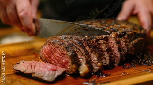 Wallpaper Mural The chef slices a rare beef steak for roasting Torontodigital.ca