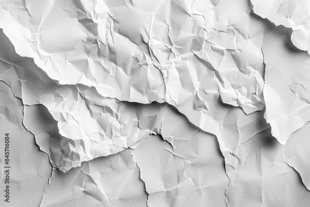 Close up white crumpled paper wall Close up white crumpled paper wall