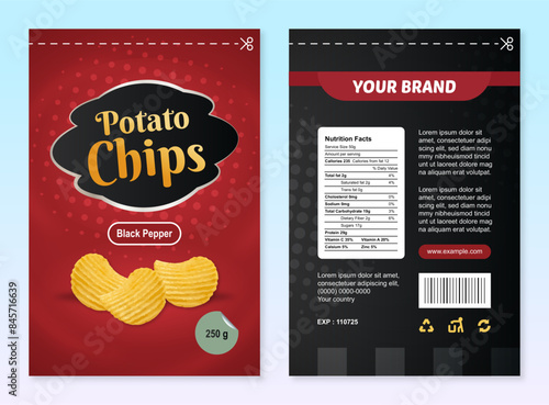 Fully editable chips and snacks packaging template