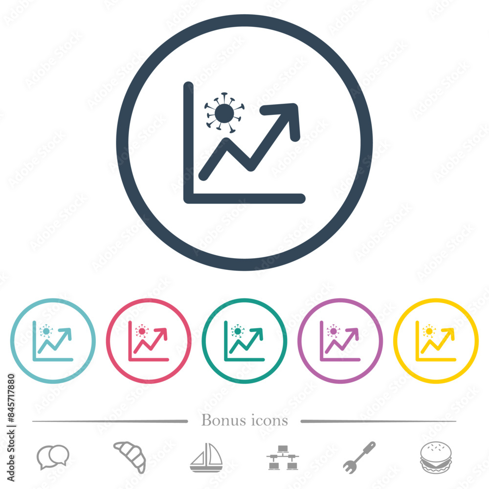 Rising covid graph flat color icons in round outlines Rising covid graph flat color icons in round outlines