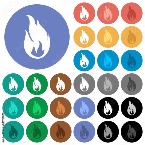 Fire flame round flat multi colored icons