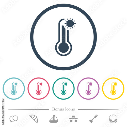 hot temperature flat color icons in round outlines