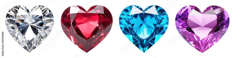 Heart shaped gemstone png cut out element set Heart shaped gemstone png cut out element set