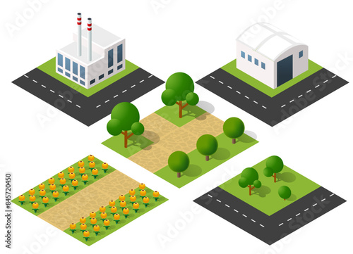 Isometric 3d illustration park trees forest nature elements