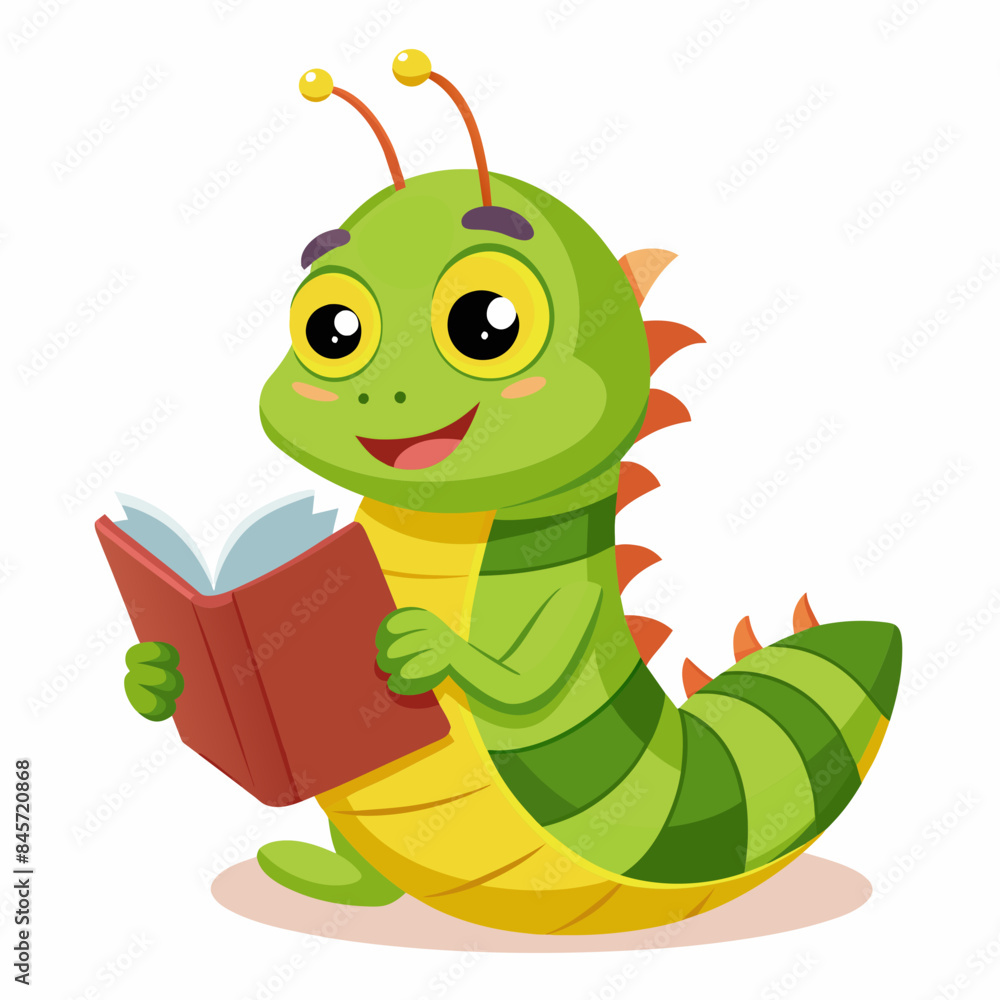 Fototapeta premium Vector caterpillar reading a book illustration