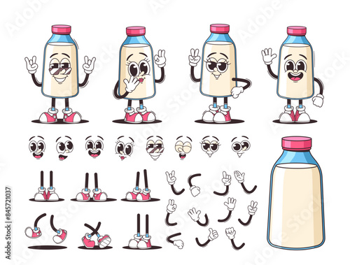 Fun Retro Construction Set Of Cartoon Dairy Product Characters With Interchangeable Facial Expressions And Body Parts