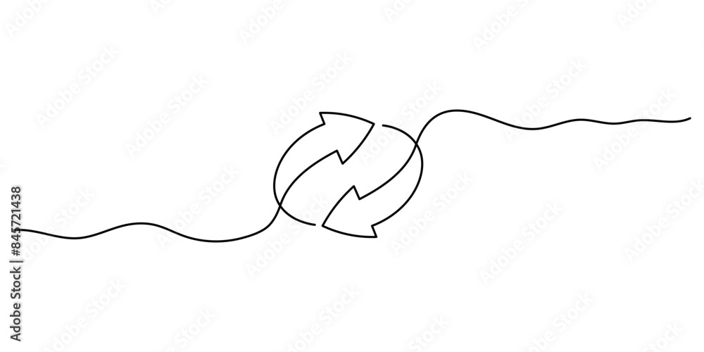 Continuous line design with arrows pointing in a circle. Single-line decorative elements drawn on a white background. Minimalist graphics of processing Continuous line design with arrows pointing in a circle. Single-line decorative elements drawn on a white background. Minimalist graphics of processing