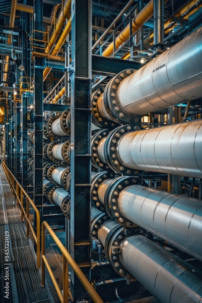 A large industrial pipe room filled with pipes and machinery A large industrial pipe room filled with pipes and machinery