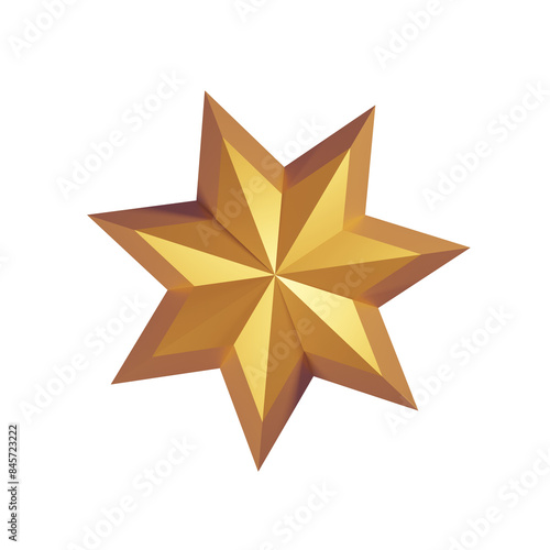 3D Golden Stars. Cartoon element isolated on transparent background. 3D Rendering.