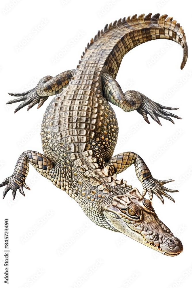 Naklejka premium A large alligator lying down on the grassy terrain