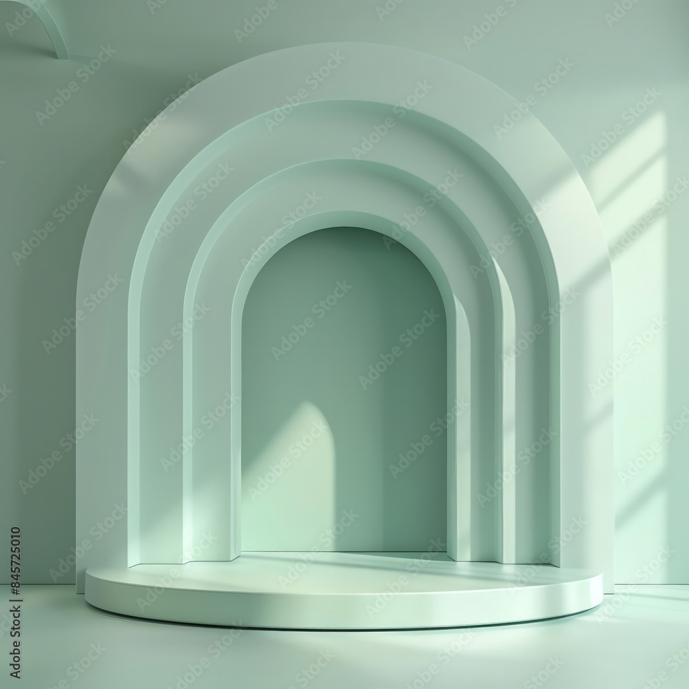 Minimalist light green arch interior with natural sunlight. Perfect for modern architecture and design concepts inspiration. Minimalist light green arch interior with natural sunlight. Perfect for modern architecture and design concepts inspiration.